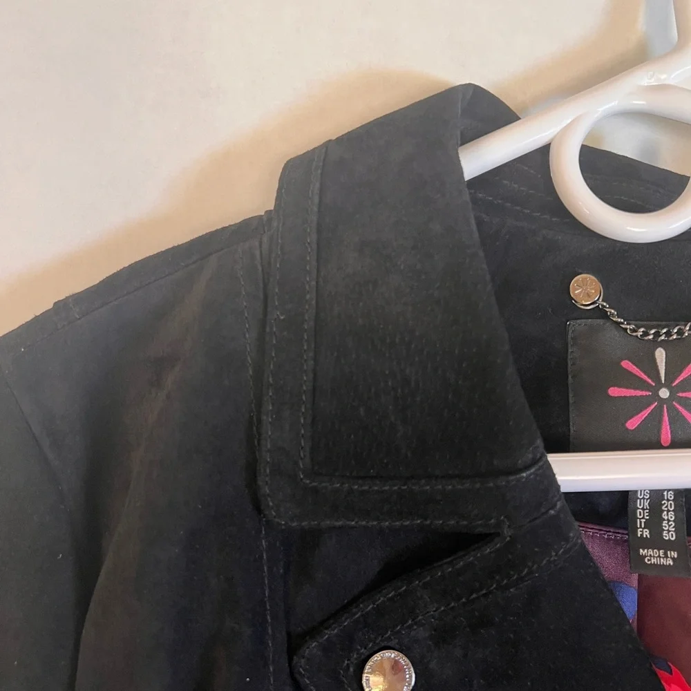 Isaac Mizrahi Black Suede Leather Motto Jacket